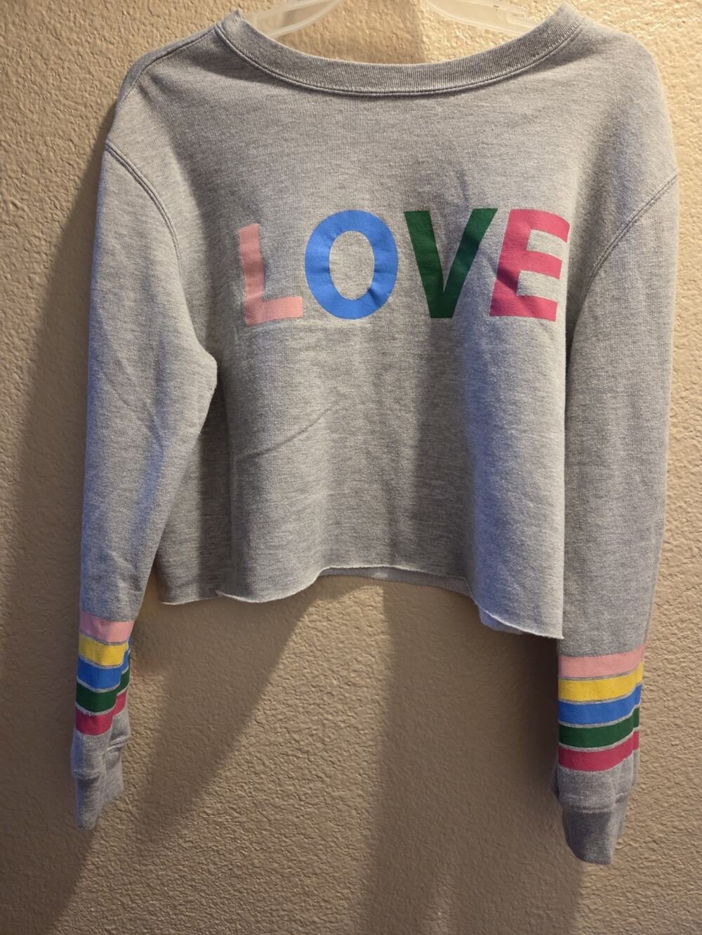 LOVE gray cropped sweatshirt size large